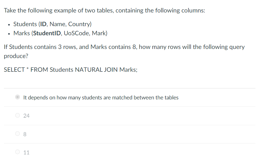 Solved Take The Following Example Of Two Tables, Containing | Chegg.com