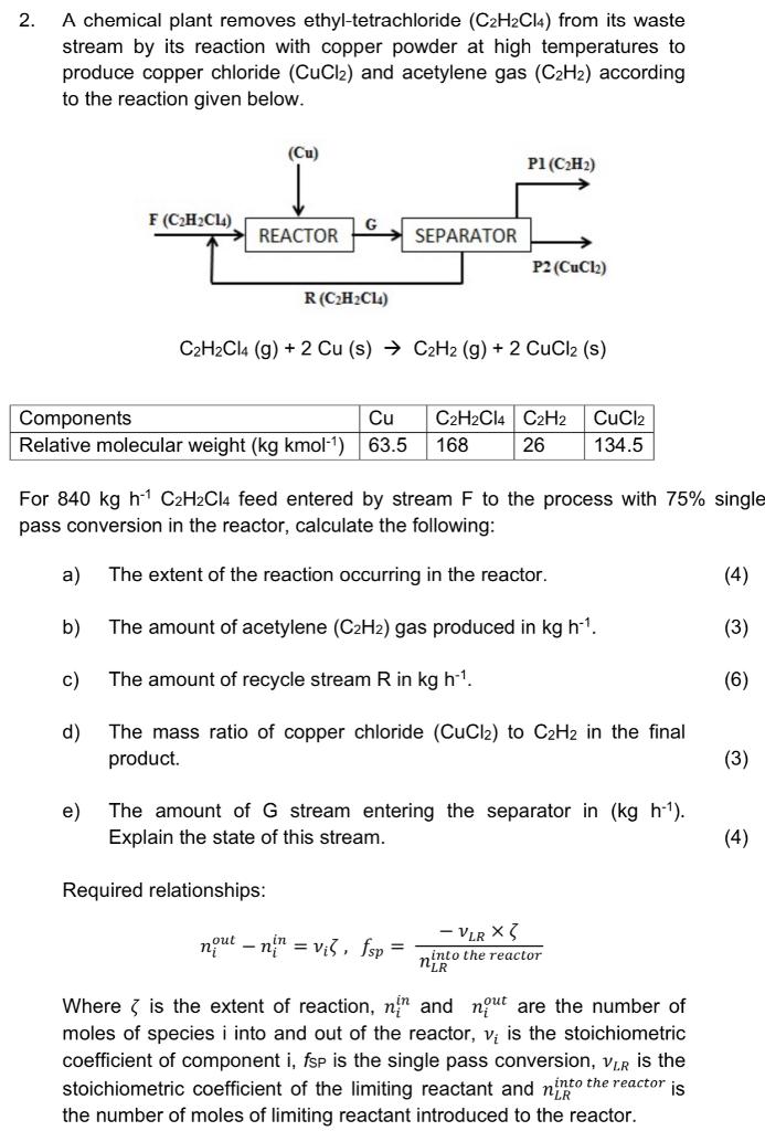 Solved 2. A chemical plant removes ethyl-tetrachloride | Chegg.com