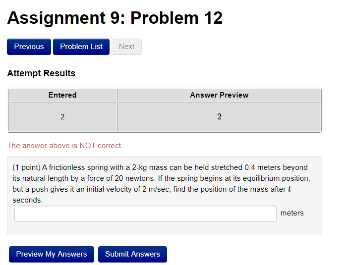 Solved Assignment 9: Problem 12 Previous Problem List Next | Chegg.com