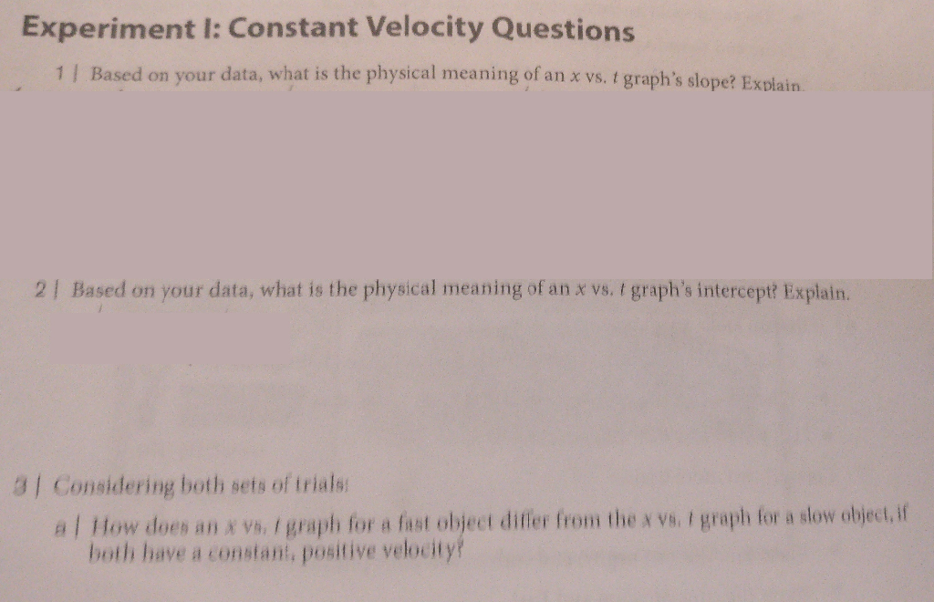 Solved Experiment I Constant Velocity Questions 1 Based