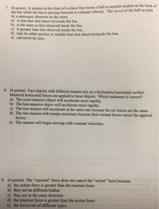 Solved 7. (6 points) A student in the front of a school bus | Chegg.com