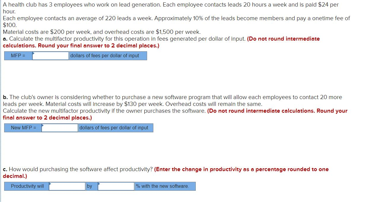 Solved A Health Club Has 3 Employees Who Work On Lead Chegg Com