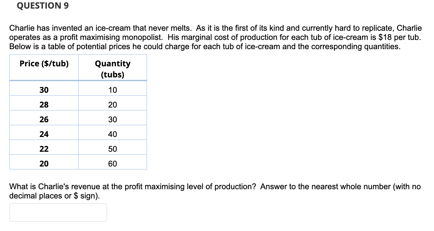 Solved QUESTION 9 Charlie has invented an icecream that