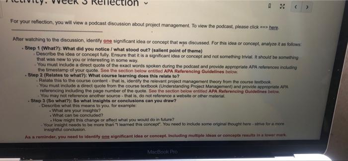 Solved 0 For your reflection, you will view a podcast | Chegg.com
