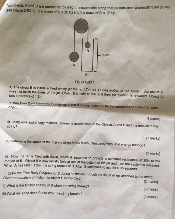 Solved Two objects A and B are connected by a light, | Chegg.com
