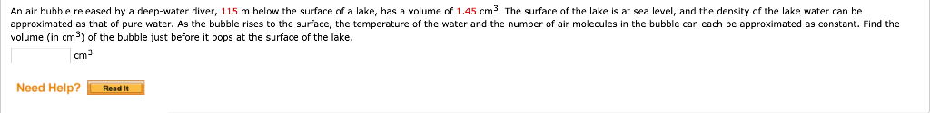 An Air Bubble Of Volume 1 Cm3 Solved An air bubble released by a deep-water diver, 115 m | Chegg.com