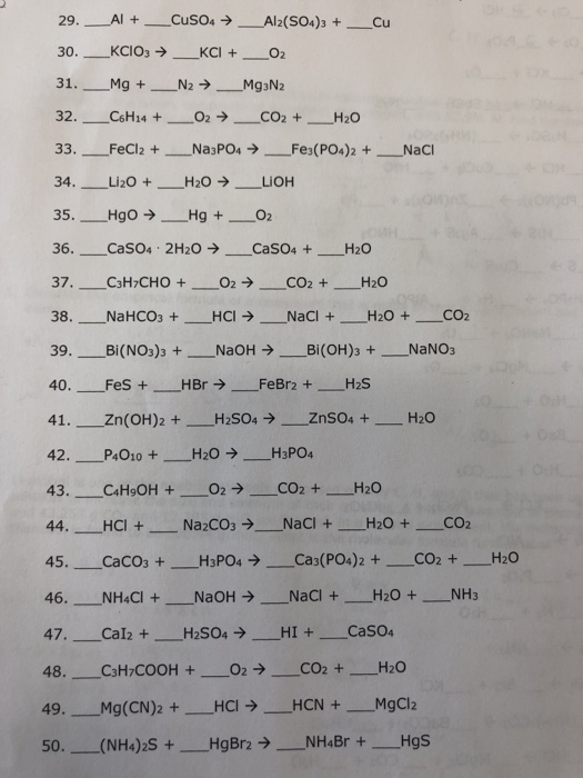 Solved 29. Al + CuSO4 → Al2(SO4)3 + _Cu 30,-一KCIO3 → KCI + | Chegg.com