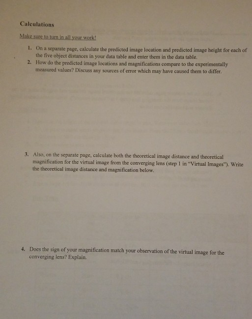 Solved 12 Thin Lenses Lab Objective to determine how well