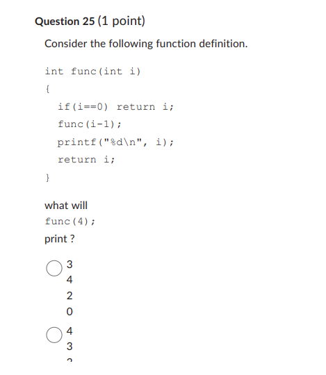 Solved Question 25 (1 point) Consider the following function | Chegg.com