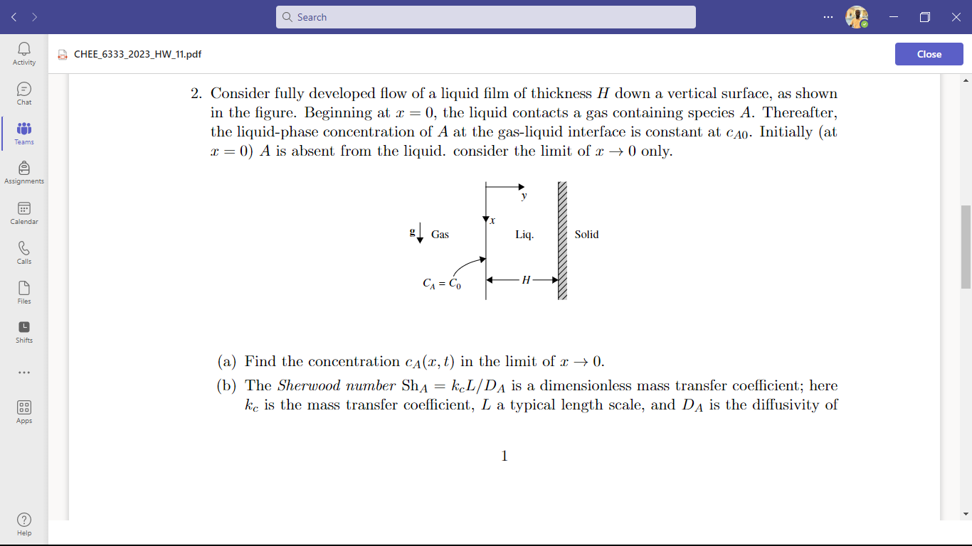 Solved 2. Consider fully developed flow of a liquid film of | Chegg.com