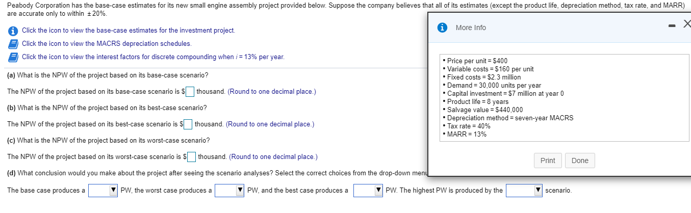 Solved Peabody Corporation Has The Base Case Estimates Fo Chegg Com