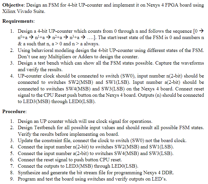 a Objective: Design an FSM for 4-bit UP-counter and | Chegg.com