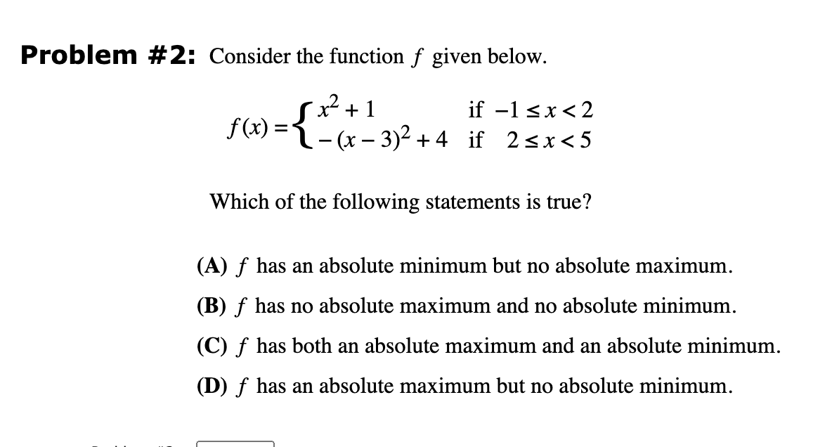 Solved Problem #2: Consider the function f ﻿given | Chegg.com