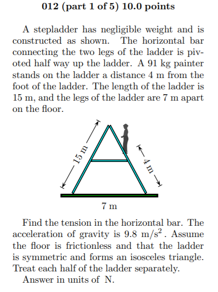 Solved 012 (part 1 of 5) 10.0 points A stepladder has | Chegg.com