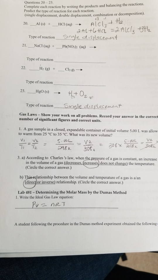 Solved Questions 20 23 Complete each reaction by writing