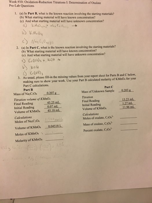 Solved week 10 OxidationReduction Titrations I