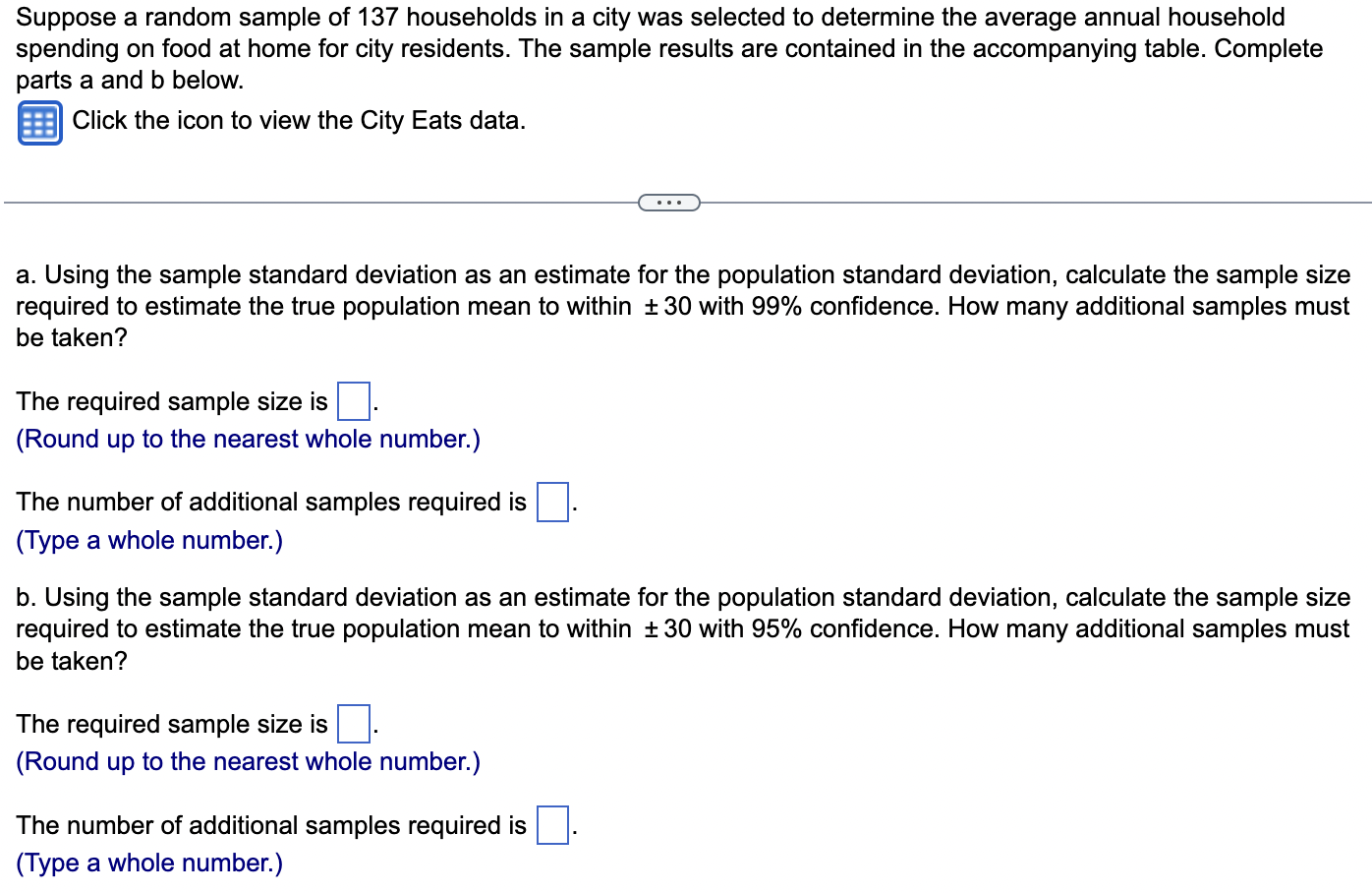 Solved Suppose a random sample of 137 households in a city | Chegg.com