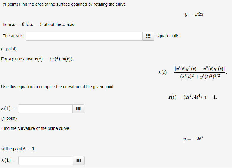 Solved (1 point) Find the area of the surface obtained by | Chegg.com