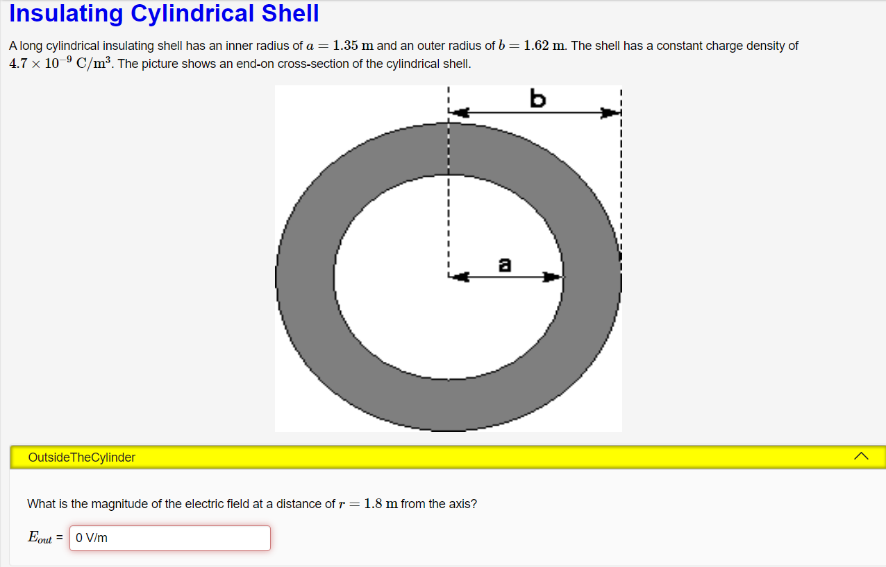 Solved A Long Cylindrical Insulating Shell Has An Inner | Chegg.com