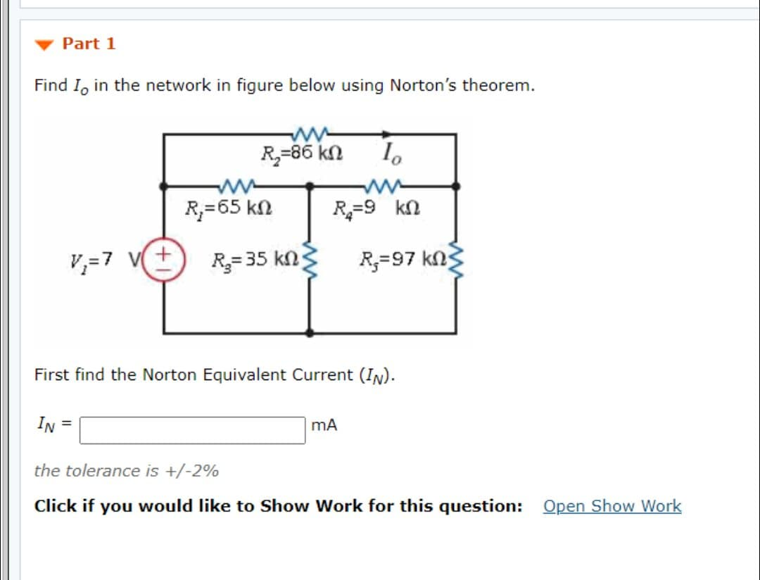 Solved Part 1 Find 1in the network in figure below using | Chegg.com