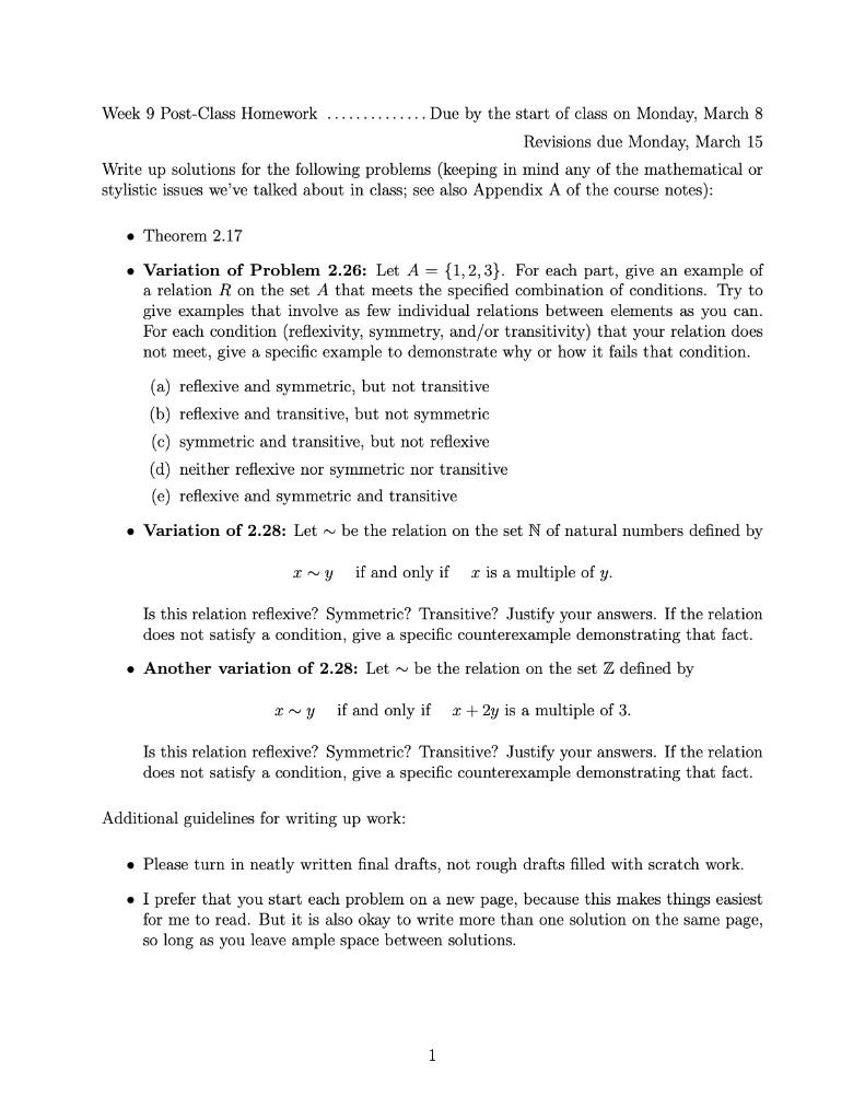 Solved Week 9 Post-Class Homework Due by the start of class | Chegg.com