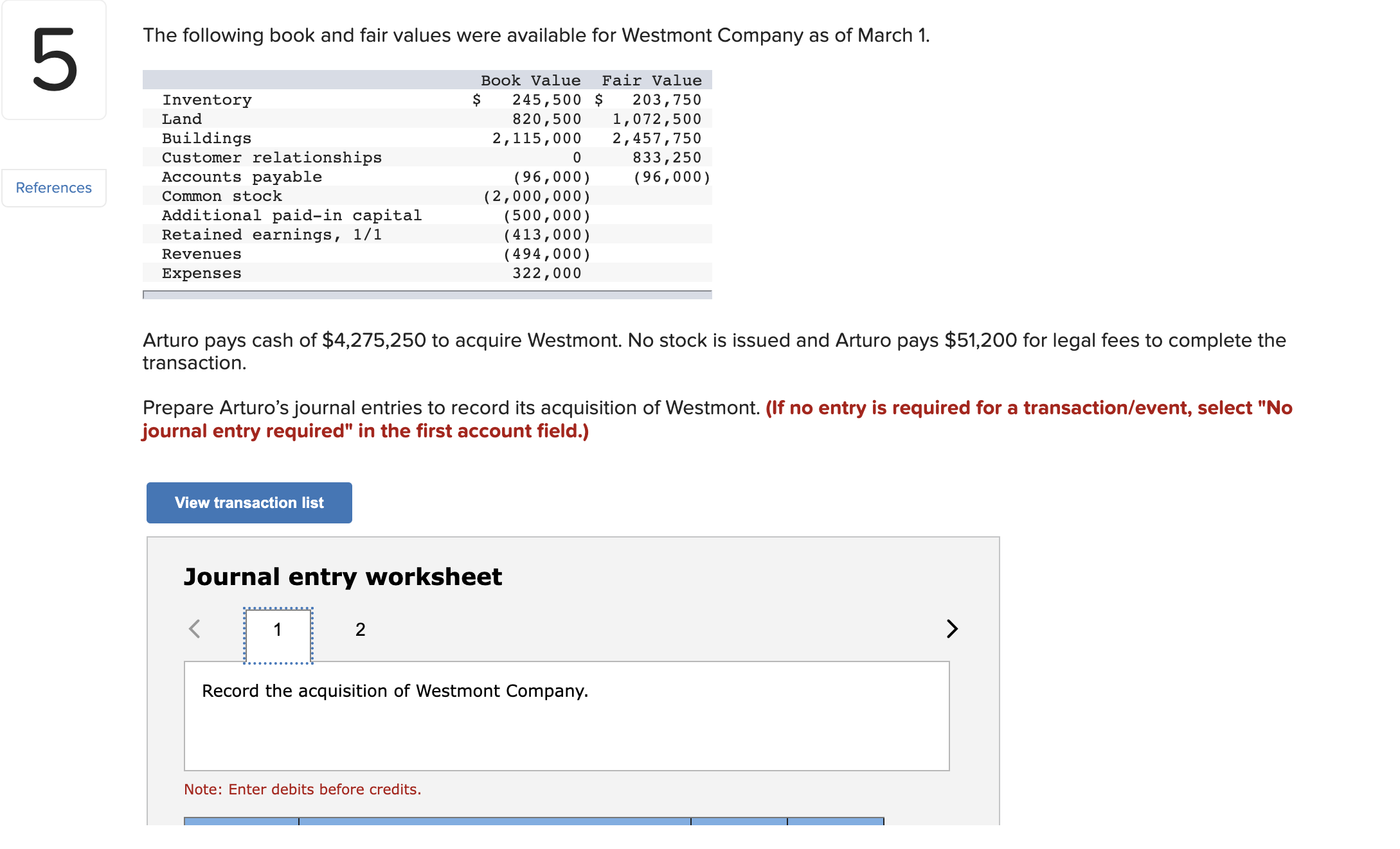 Solved The following book and fair values were available for