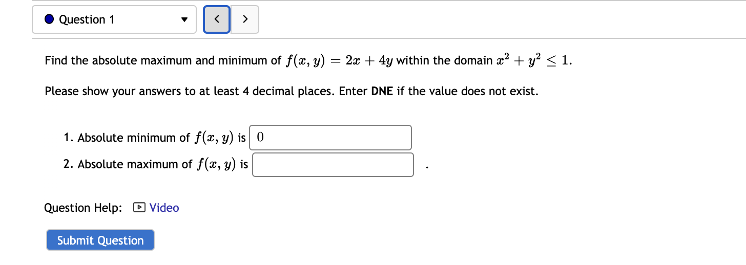 Solved Question 1 Find The Absolute Maximum And Minimum Of