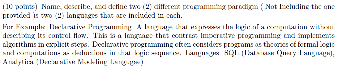 Solved (10 points) Name, describe, and define two (2) | Chegg.com