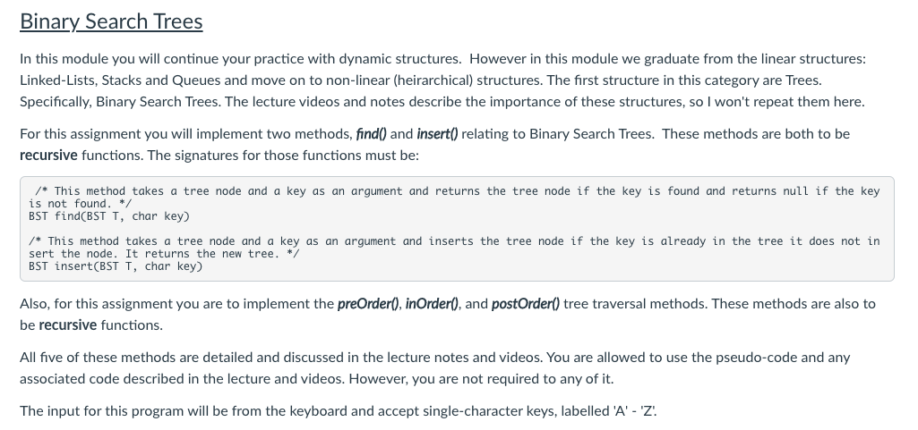 Binary Search Trees In this module you will continue | Chegg.com