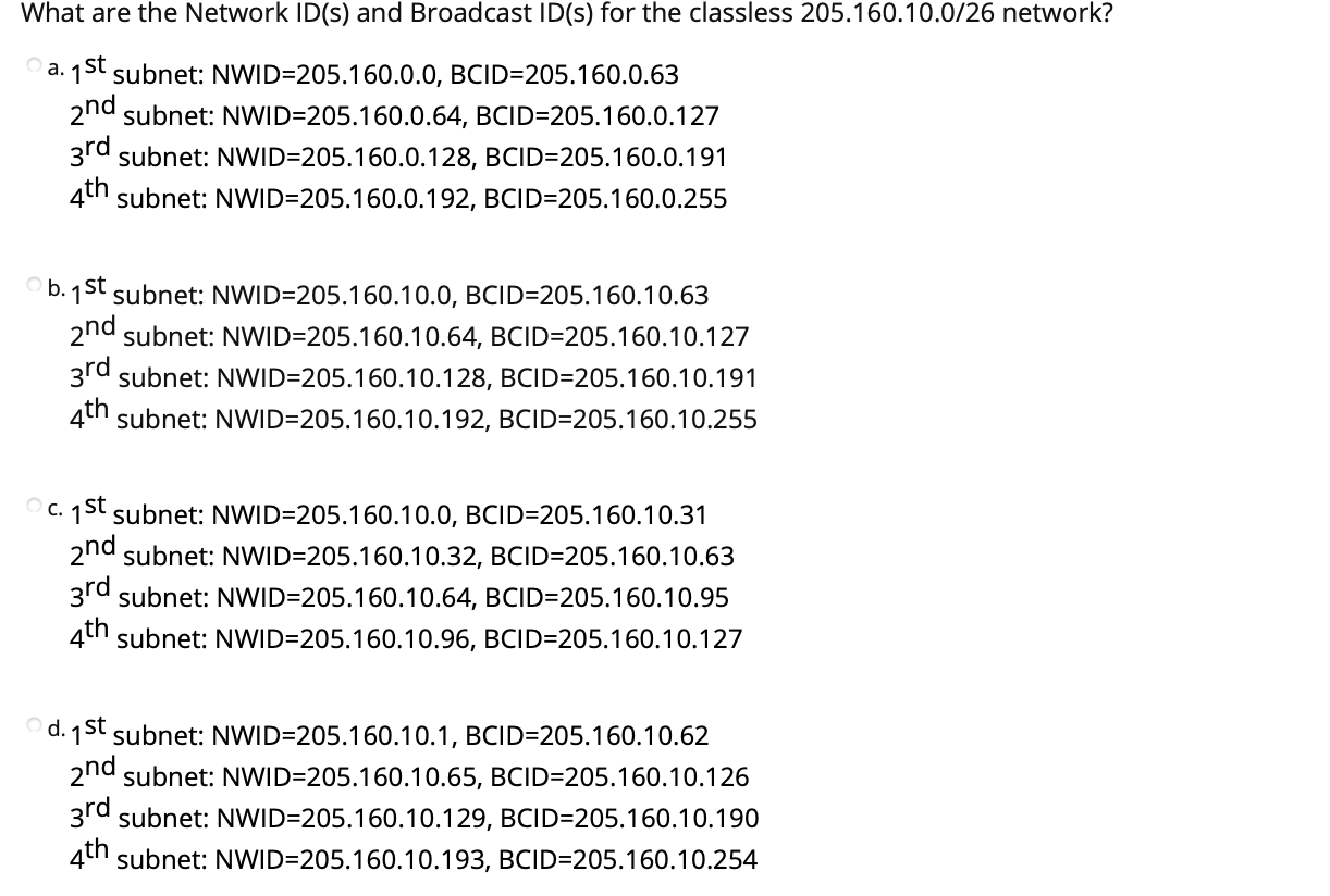 Solved What are the Network ID(s) and Broadcast ID(s) for | Chegg.com