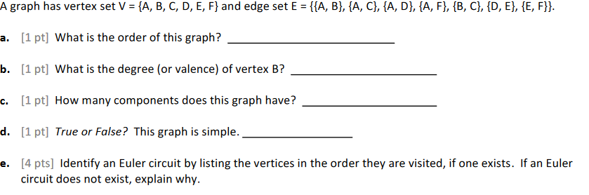 Solved A graph has vertex set V = {A, B, C, D, E, F} and | Chegg.com