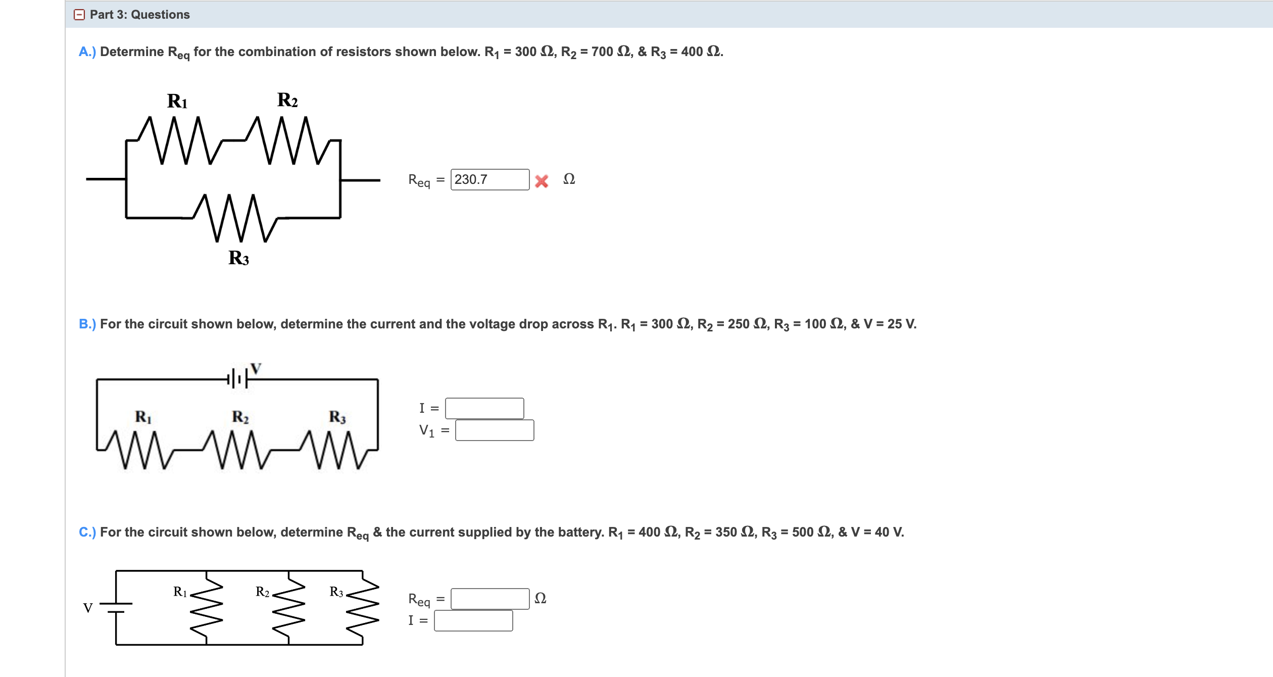 Solved A.) Determine Req for the combination of resistors