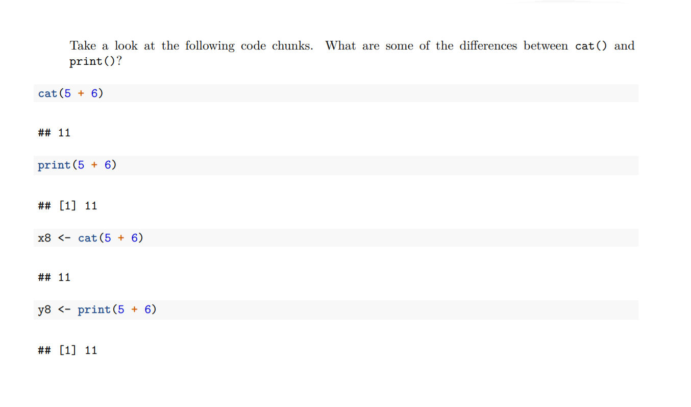 Solved Take a look at the following code chunks. What are