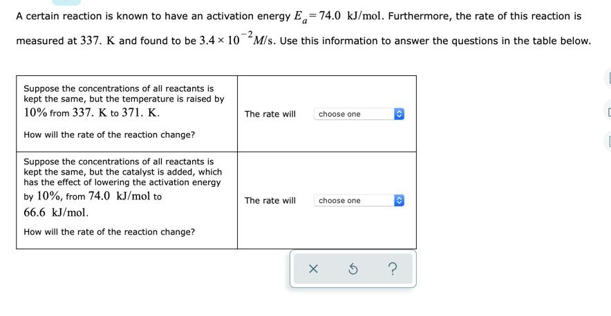 Solved A certain reaction is known to have an activation | Chegg.com