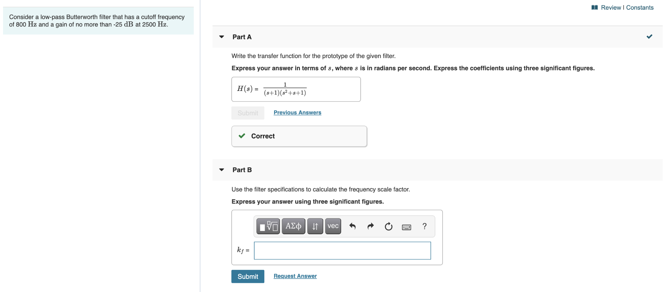 Solved A Review | Constants Consider a low-pass Butterworth | Chegg.com