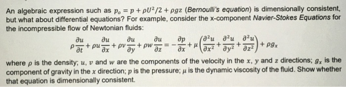Solved An algebraic expression such as p_0 = p + rho U^2/2 + | Chegg.com