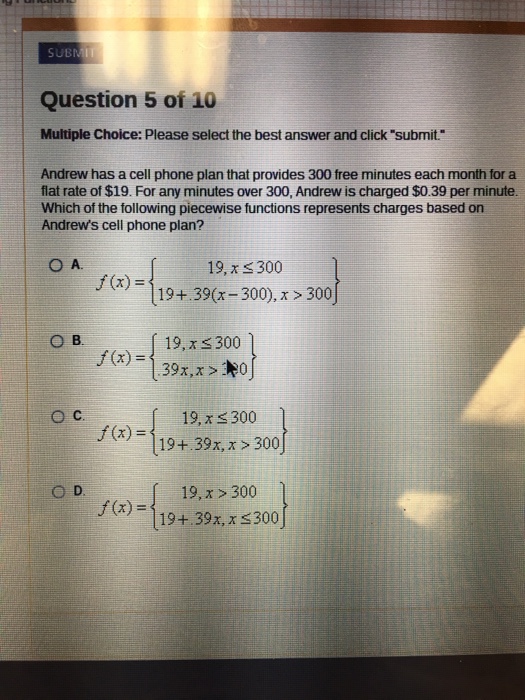Solved Andrew has a cell phone plan that provides 300 free
