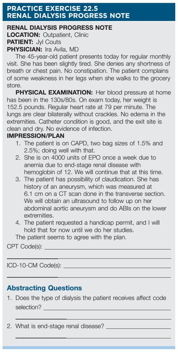 Solved PRACTICE EXERCISE 22.5 RENAL DIALYSIS PROGRESS NOTE | Chegg.com