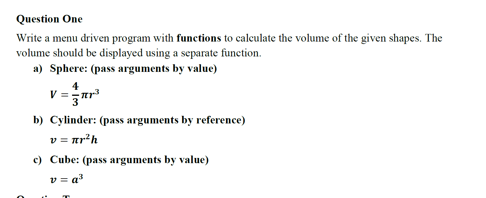 Solved Question One Write a menu driven program with | Chegg.com