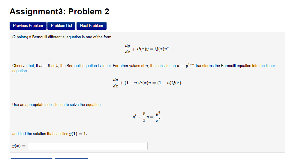 Solved 2 Points A Bernoulli Differential Equation Is On Chegg Com