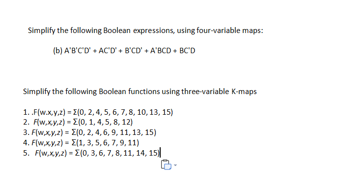 Solved Simplify The Following Boolean Expressions, Using | Chegg.com