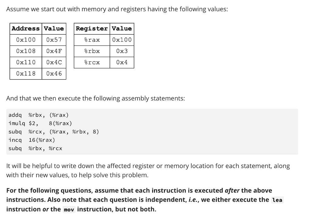 Solved Assume we start out with memory and registers having