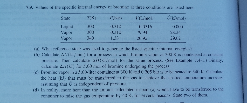 Solved 7 9 Values Of The Specific Internal Energy Of Bro Chegg Com