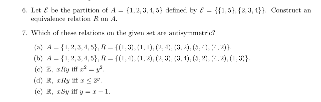 Solved 6. Let E be the partition of A = {1, 2, 3, 4, 5} | Chegg.com