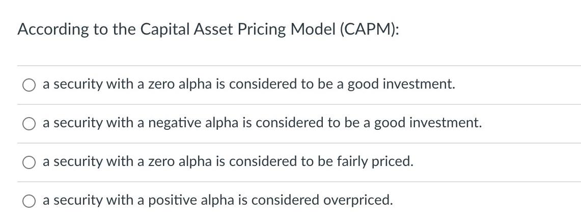 Solved According to the CAPM, overpriced securities should