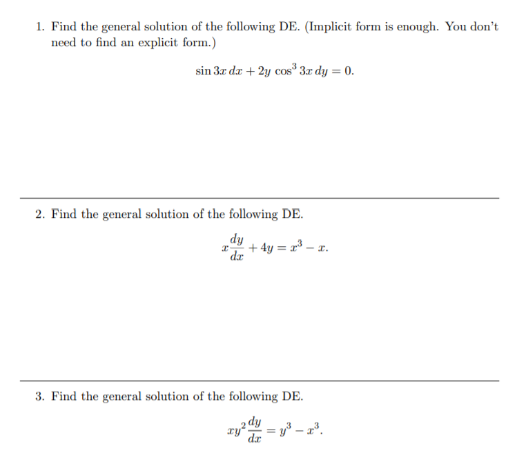 Solved 1. Find the general solution of the following DE. | Chegg.com