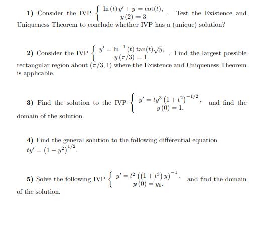 Solved 1 Consider The Ivp Y 2 3 Test The Existence And 1913