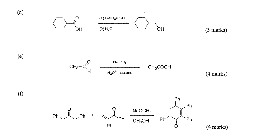 Solved (d) (1) LIAIH4/Et20 OH (2) H20 OH (3 marks) (e) | Chegg.com