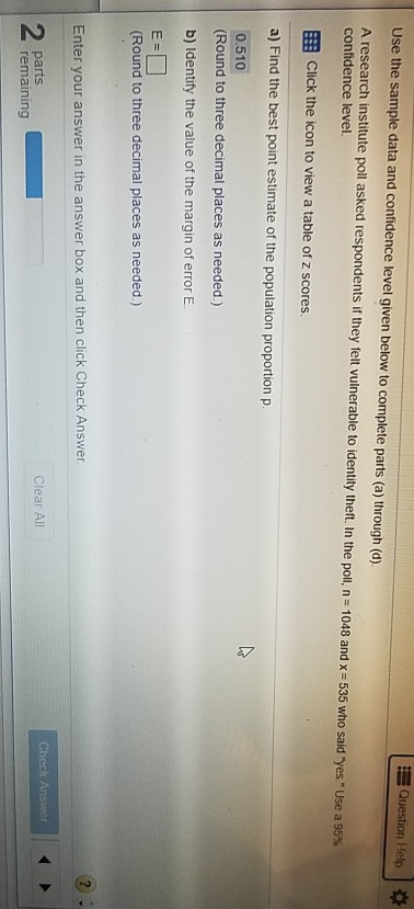 Solved Question Help | Use the sample data and confidence | Chegg.com