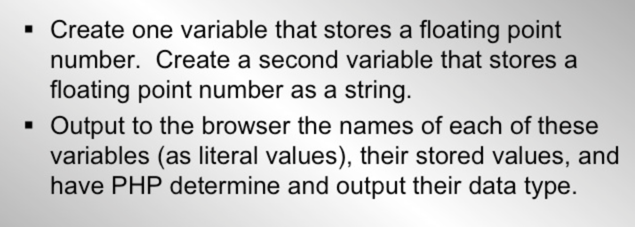 Solved • Create one variable that stores a floating point | Chegg.com